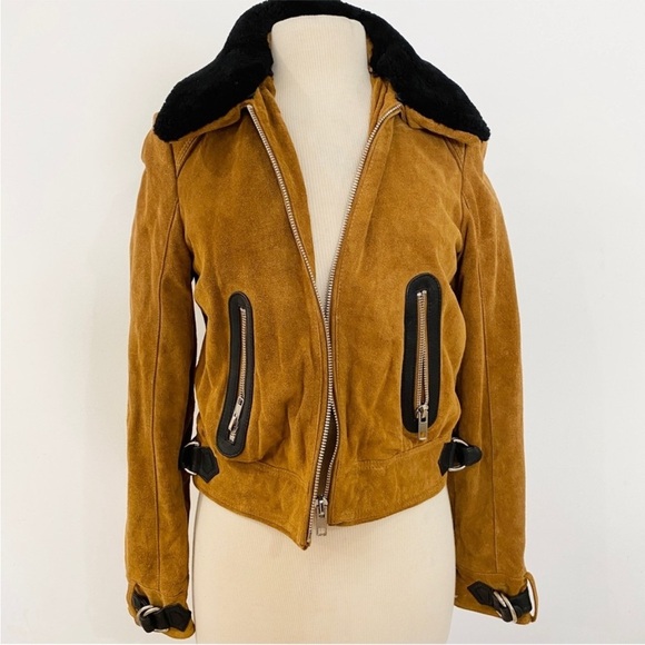 Maje genuine suede leather aviator jacket with removable collar BLOGGER FAVORITE - Picture 4 of 12